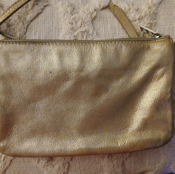 Fossil Metallic Gold Small Crossbody Purse Zip Closure Shoulder Bag Leather - Picture 2 of 9